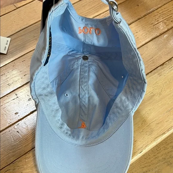 NWT Polo by Ralph Lauren Sky Blue Hat with Orange Logo - Picture 3 of 5